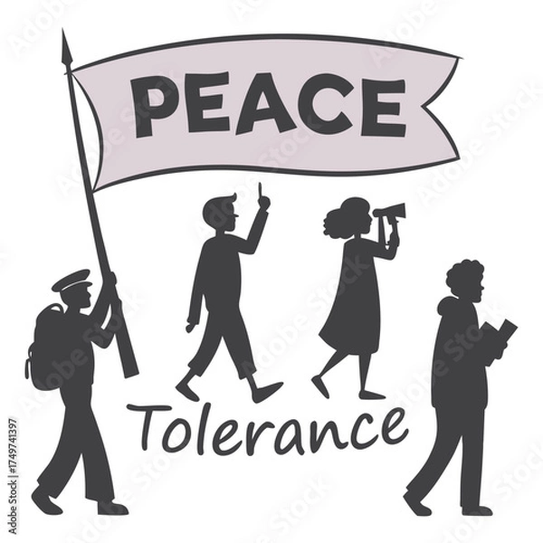 Obraz Print Diverse group marching for peace and tolerance holding a banner