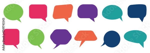Fototapeta Set of speech bubbles. Collection of colorful speech balloon, chat bubble, communication concept, speak bubble text, dialog boxes, flat message on white background. 