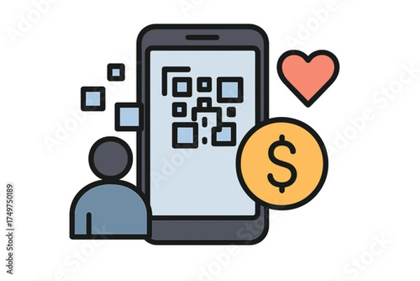 Fototapeta Smartphone displaying QR code for digital payment and user interaction