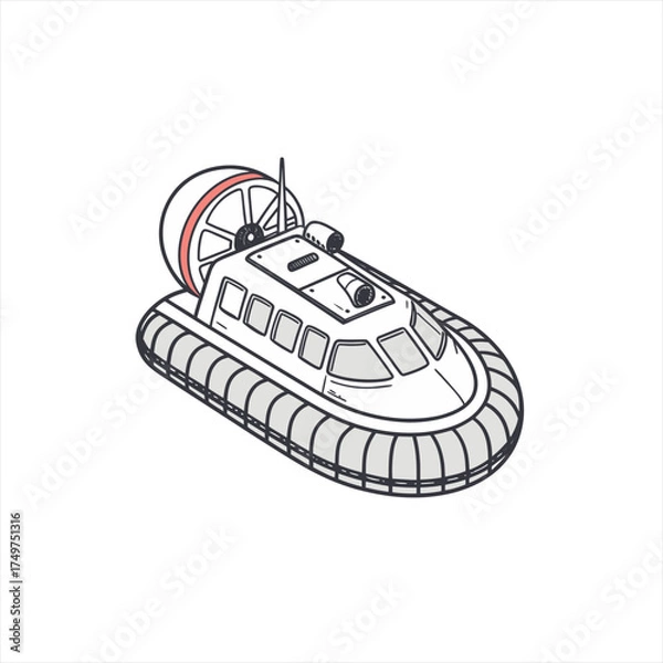 Obraz Illustration of a white hovercraft with a red accent on a white background
