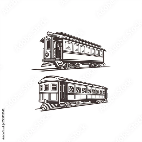 Obraz Vintage train car illustrations on white background