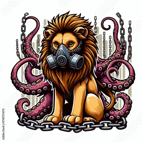 Fototapeta A cartoon illustration of a smiling male chef preparing and arranging grilled skewers on a wooden board with sauce.