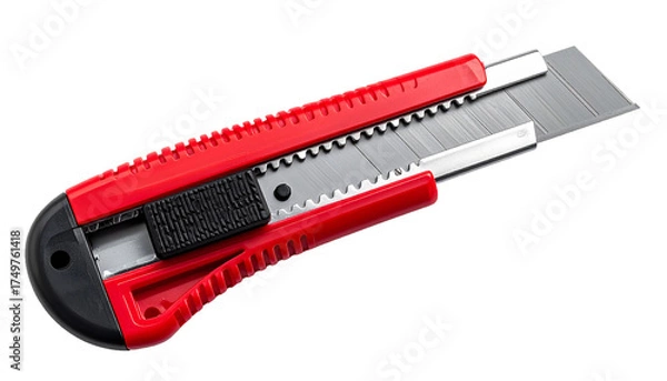 Fototapeta Close-Up of Red Box Cutter with Silver Blade on Transparent PNG