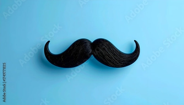 Obraz Classic black handlebar mustache accessory on a solid light blue background.