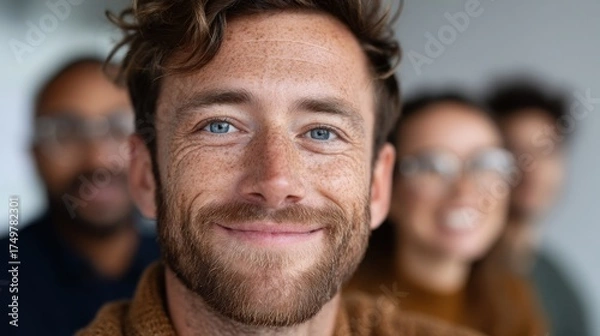 Obraz Entrepreneurship Theme: Confident startup founders presenting pitch deck in creative office  
