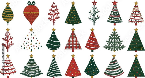 Fototapeta A festive collection of highly detailed Christmas and New Year vector illustrations, including decorated trees, Santa Claus, reindeer, winter scenes, and holiday decorative elements suitable for greet