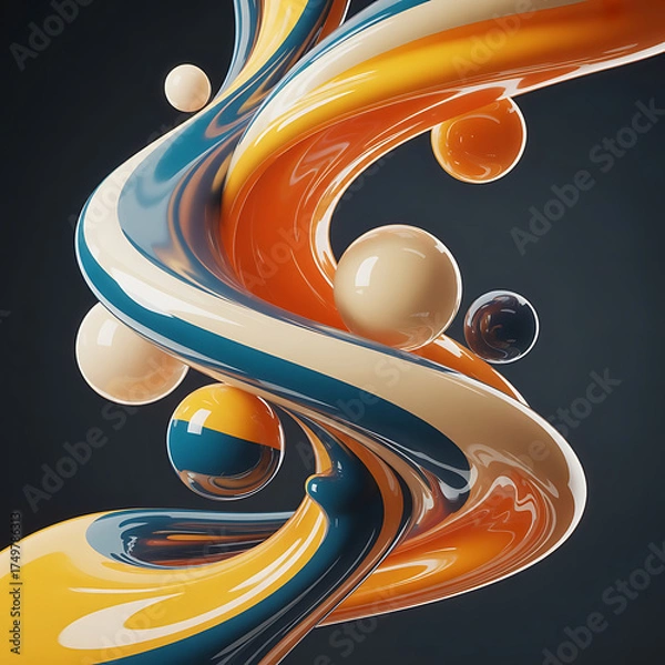 Obraz Abstract swirling liquid art with colorful spheres