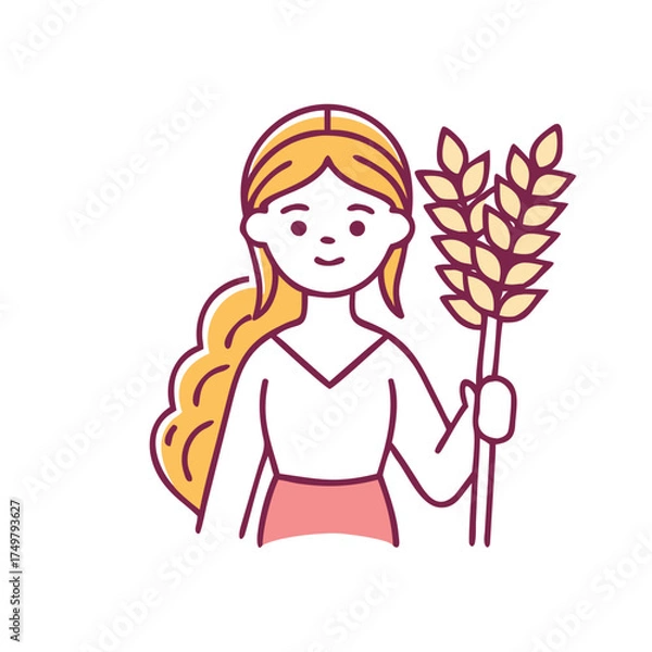 Obraz Girl holding wheat sheaf in minimalist style, concept of icon, vector, Zodiac Signs, astrology  