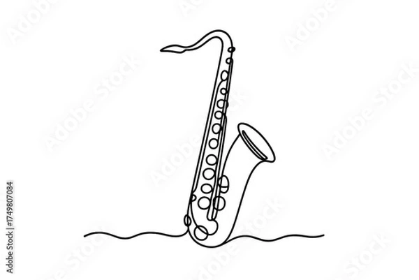 Fototapeta Continuous line drawing of a musical saxophone instrument used in jazz and classical music