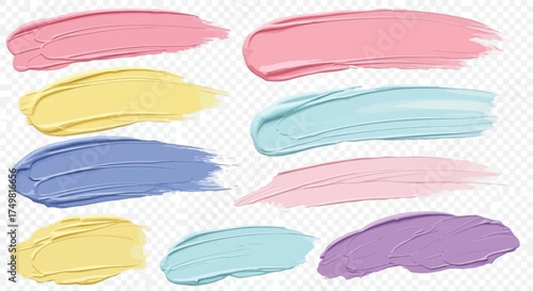 Obraz Vector art of collection of colorful cosmetic cream strokes on transparent background for beauty and makeup concept design element