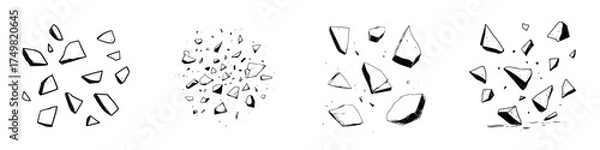 Obraz Collection of sharp broken rock fragments and falling debris elements in sketch style