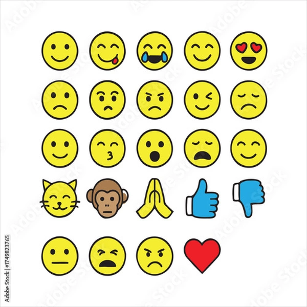 Obraz Colorful emoji faces vector illustration.