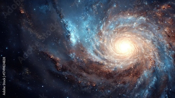 Fototapeta Breathtaking spiral galaxy with stars and cosmic dust in deep space view.