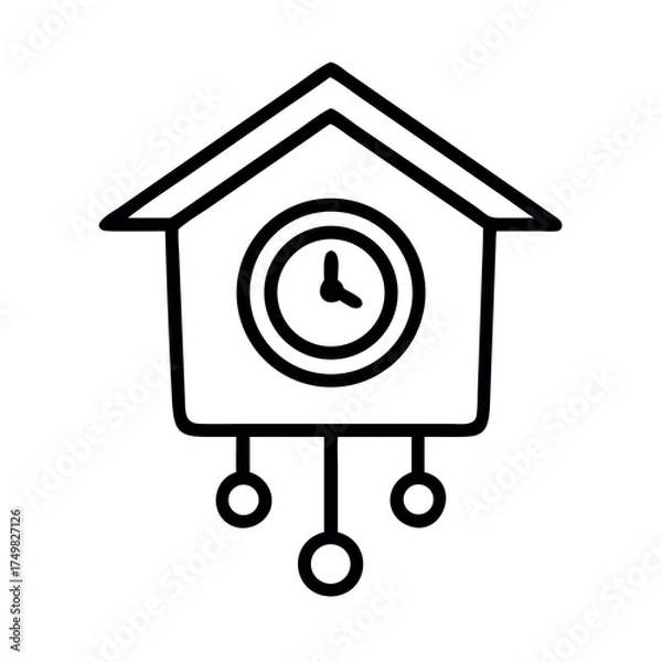 Obraz Simple outline drawing of a traditional cuckoo clock with pendulum and weights