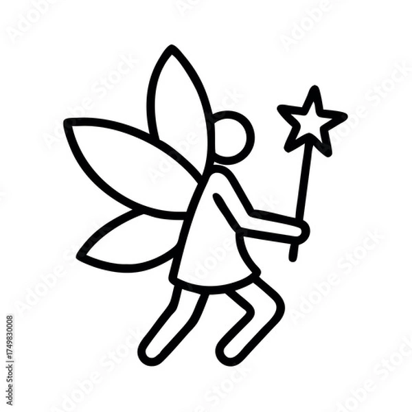 Obraz Simple line drawing of a fairy with wings and a star wand