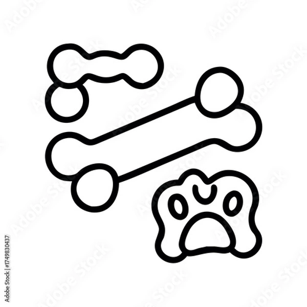 Obraz Simple line art icons of dog bones and paw print for pet themed designs