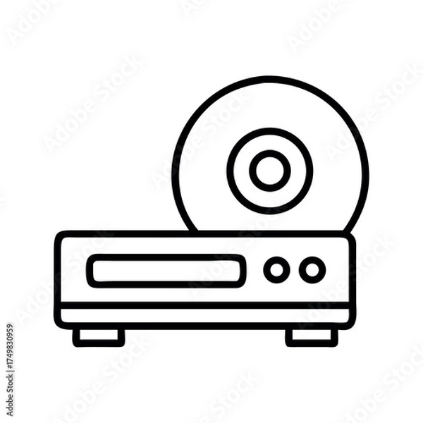 Obraz Simple line art icon of a compact disc player with a cd on top