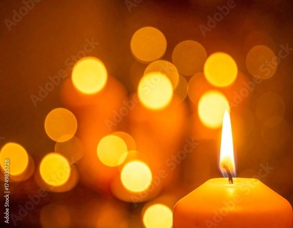 Fototapeta Warm Candlelight Bokeh Overlay with Golden Orange Glow