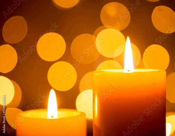 Fototapeta Warm Candlelight Bokeh Overlay with Golden Orange Glow
