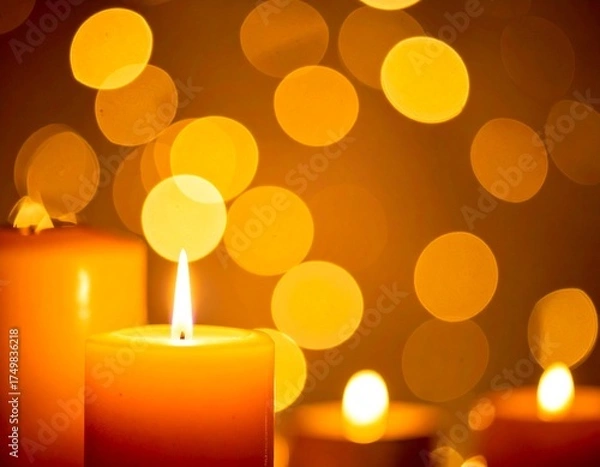 Fototapeta Warm Candlelight Bokeh Overlay with Golden Orange Glow