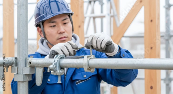 Obraz 建築現場 足場を組む作業員