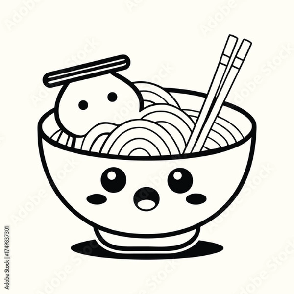Fototapeta Cute kawaii ramen bowl with chopsticks and egg illustration
