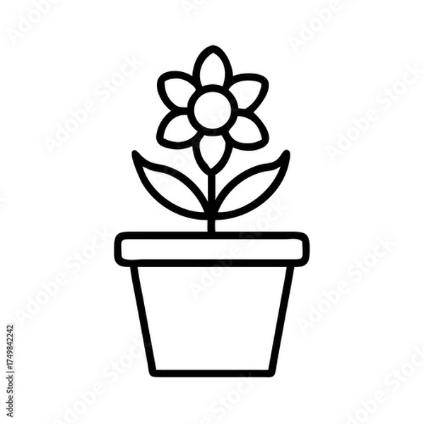 Obraz Simple outline drawing of a flower blooming in a pot