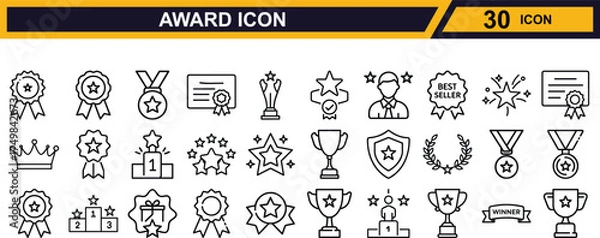 Fototapeta Collection of award icons featuring trophies ribbons stars and certificates for recognition and achievement