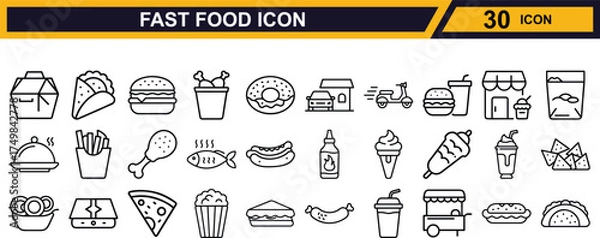 Fototapeta  fast food icons representing popular menu items and dining experiences