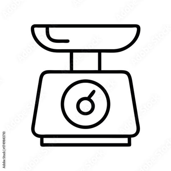 Obraz Simple line art icon of a vintage kitchen scale for measuring ingredients