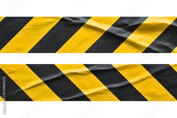 Obraz Warning tape with black and yellow diagonal stripes, indicating danger or caution. Hazardous symbol to alert people to potential risks