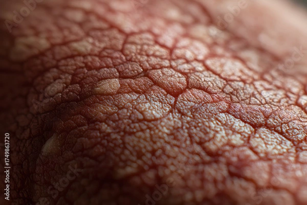 Fototapeta Close up shows irritated skin, dryness, and flaking with feeling of discomfort and itchiness