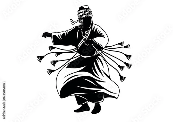 Fototapeta Silhouette of a Traditional Moroccan Gnawa Dancer in Motion Vector Illustration