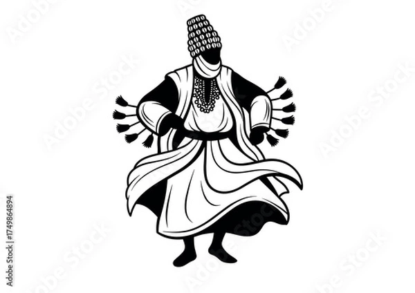 Fototapeta Silhouette of a Traditional Moroccan Gnawa Dancer in Motion Vector Illustration