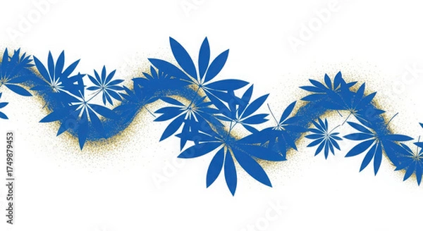 Fototapeta Flowing wavy pattern of blue abstract floral shapes motion graphics design element