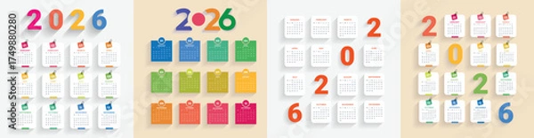 Fototapeta Editable 2026 Calendar Template | Yearly Planner & Monthly Layouts