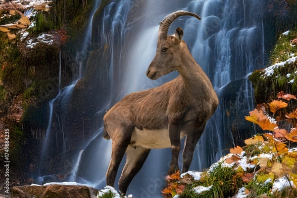 Obraz Junger Steinbock am Wasserfall
