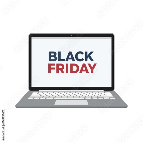 Fototapeta Laptop displaying Black Friday text on screen for online shopping deals.