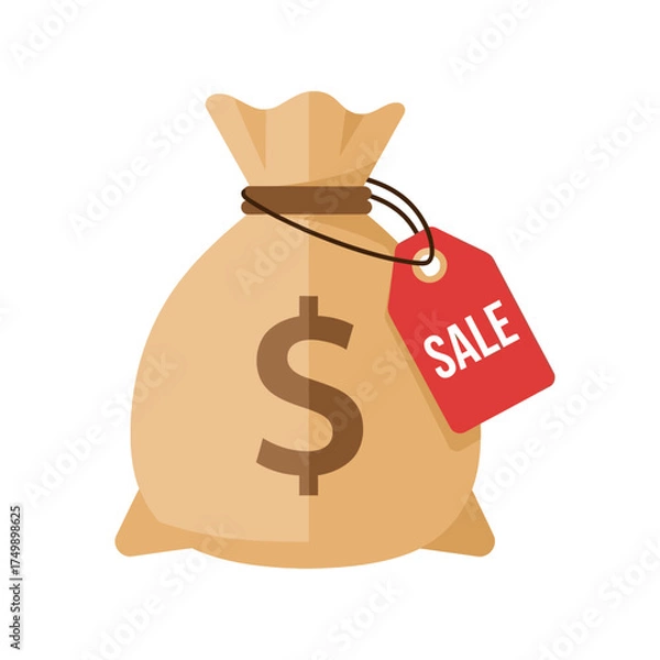 Obraz Money bag with sale tag, representing discounts and financial savings.