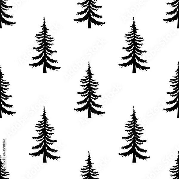 Fototapeta Pine tree seamless pattern on white background. Simple illustration of pine tree vector pattern for web