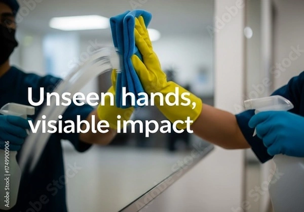 Obraz Unseen Hands Visible Impact: Cleaning Staff Ensuring Hygiene, Safety, and Professionalism in Critical Environments with Dedication