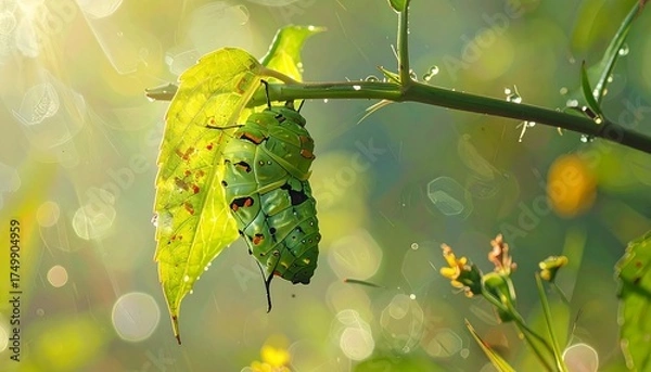 Fototapeta Closeup of a Leaf with a Caterpillar.