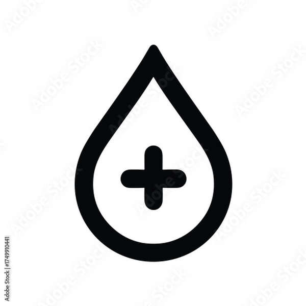 Obraz Blood drop icon with medical cross symbol on a light background for health concept on transparent background 