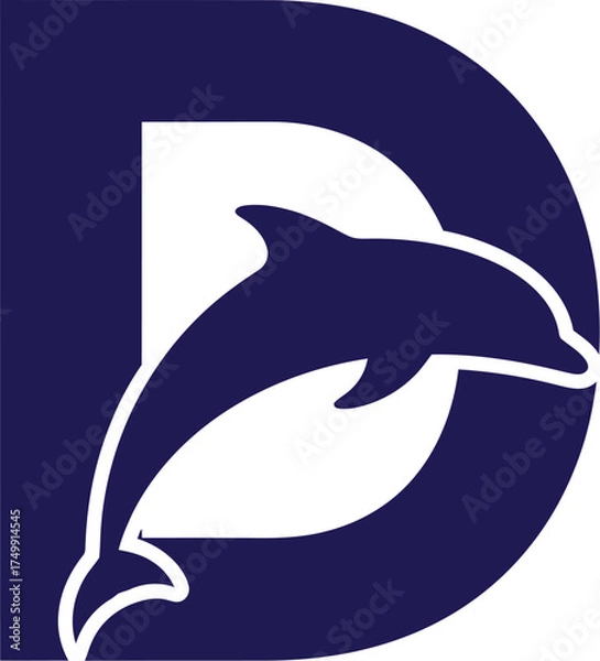 Fototapeta Dolphin Silhouette Leaping Through a Stylized Letter D Elegant Nautical Design for Brands and Organizations with a Deep Sea Connection