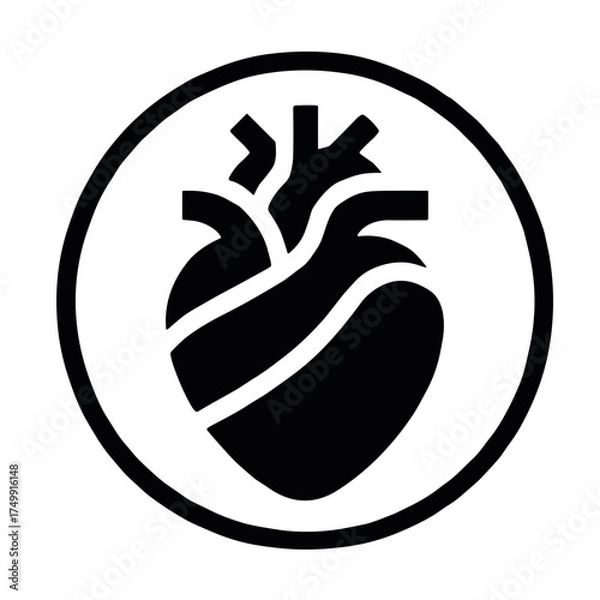 Fototapeta Stylized black heart icon for health and wellness concept on transparent background 