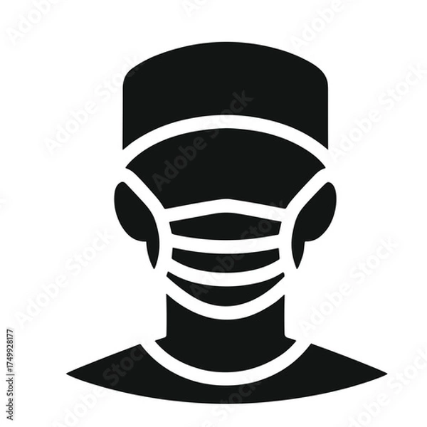 Fototapeta Surgeon wearing mask illustration in black and white for healthcare concept on transparent background 