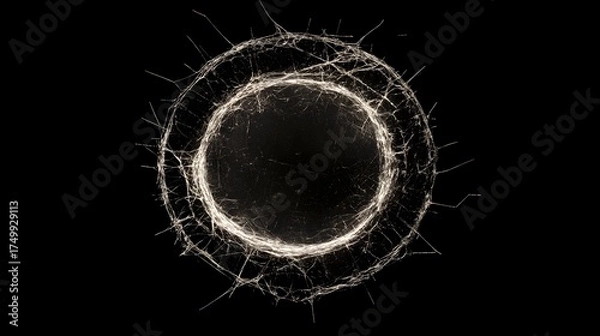 Obraz Intricate circular web pattern on a dark, reflective surface.