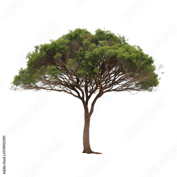 Fototapeta Majestic green tree with intricate branches, perfect for nature scenes, landscape designs and adding natural beauty to any creative project, isolated.