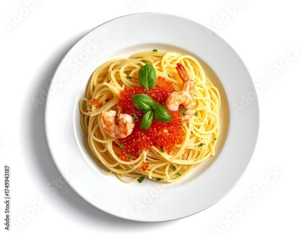 Obraz Delicious Shrimp Pasta with Red Caviar.