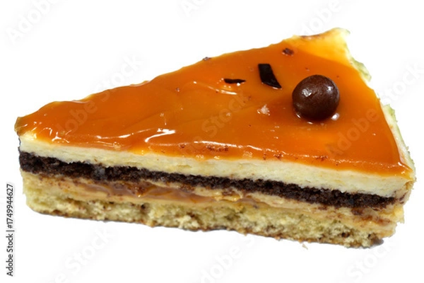 Obraz Caramel mousse cake, a traditional French dessert called mousse, whipped cream and egg whites, along with thick fillings, the cake is light and airy and with a smooth, silky, and light feel